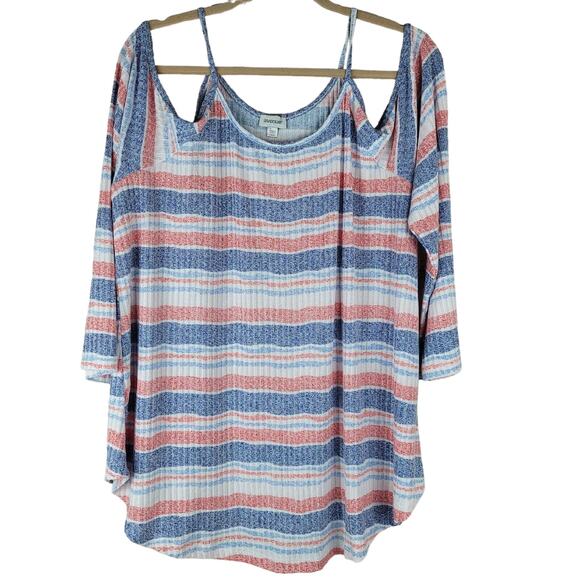 Womens Patriotic Top Size 18/20 Avenue Cold Shoulder 3/4 Sleeve 4th of July - Picture 1 of 9